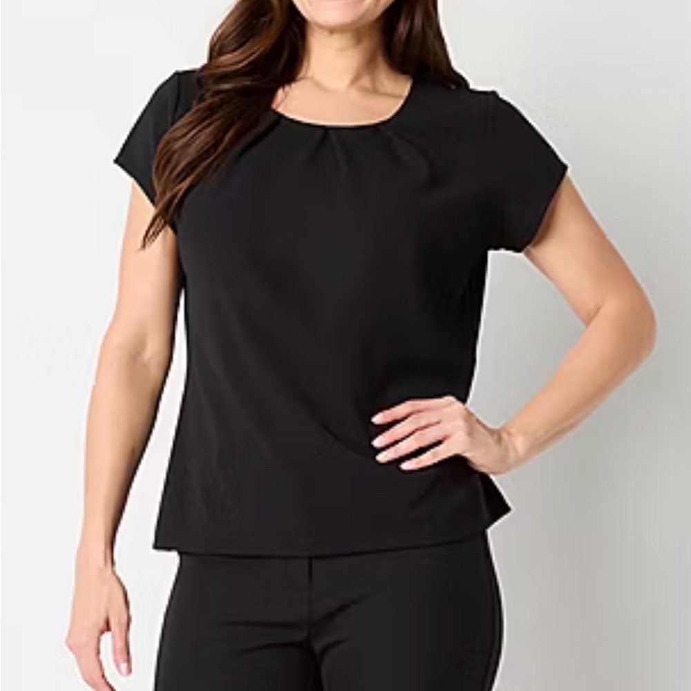 Liz Claiborne Career Black Pleated Neck Women's Blouse- Size L